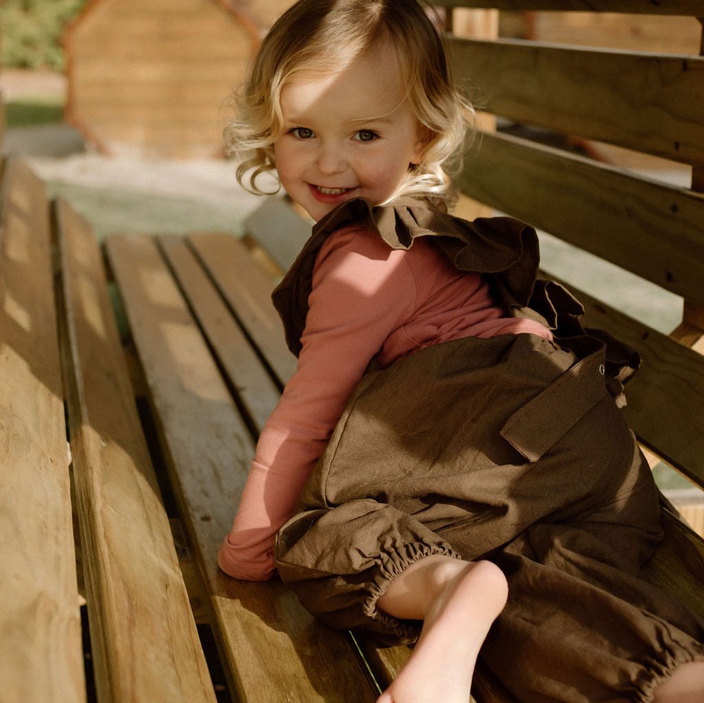 Pure Linen Frill Autumn Long Legged Dungaree