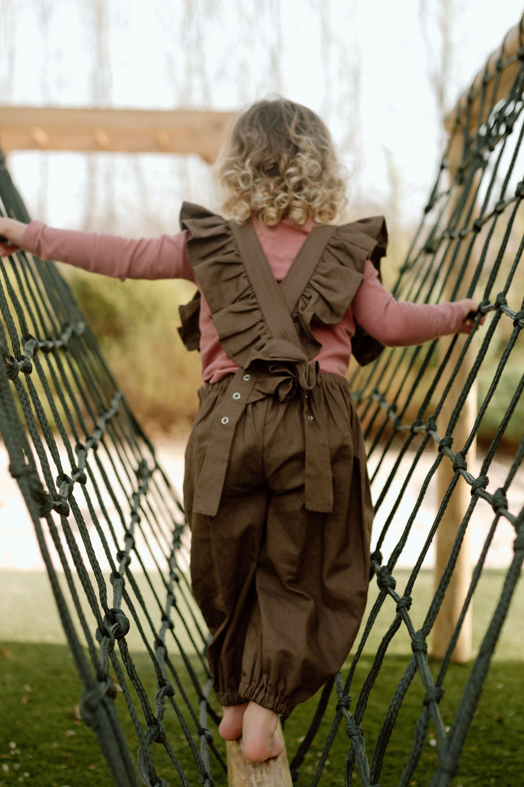 Pure Linen Frill Autumn Long Legged Dungaree