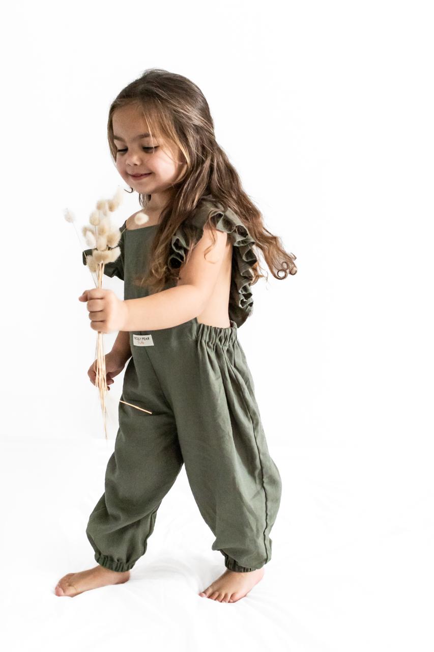Frill Rayon Linen Autumn Long Legged Dungaree